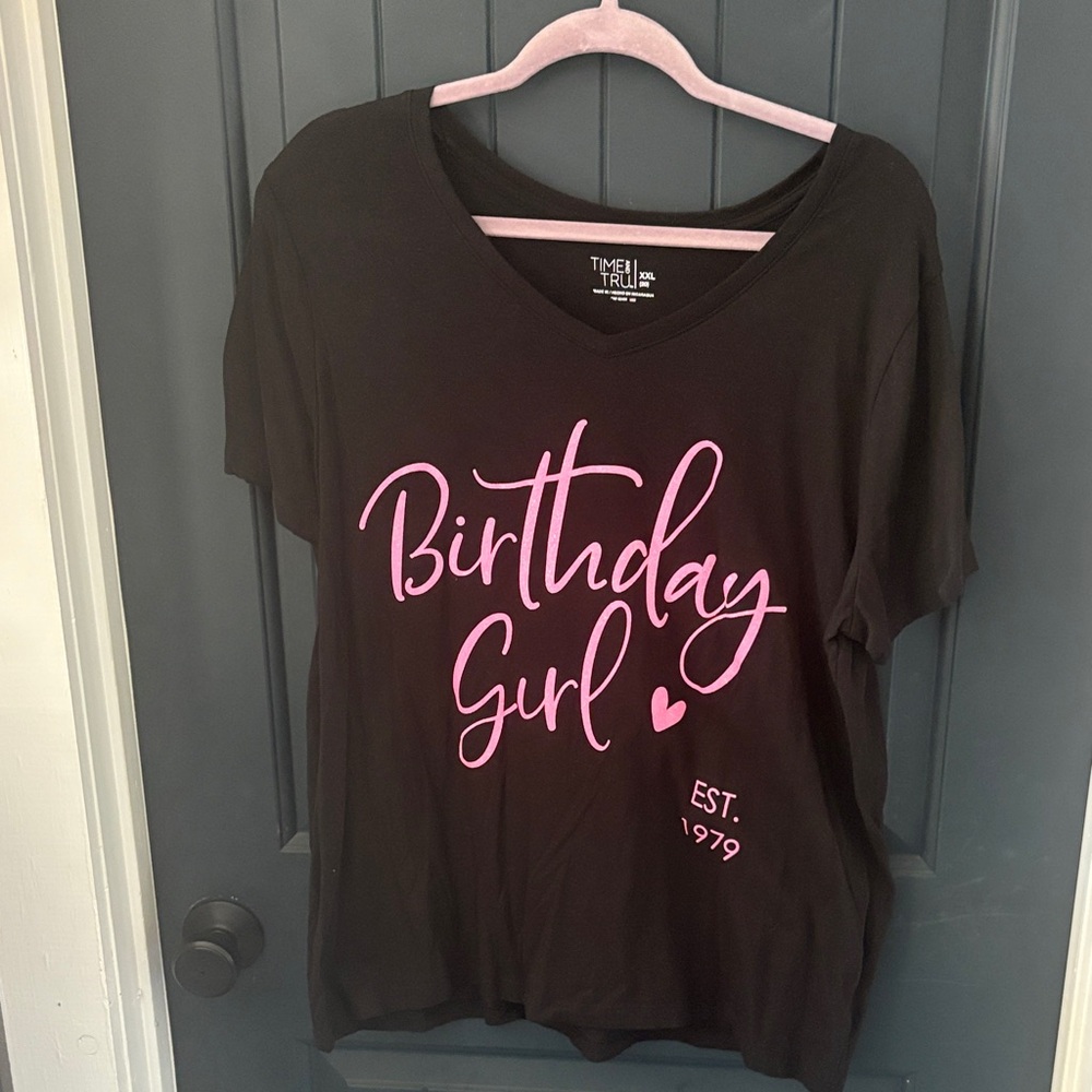 Time and Tru Black T-Shirt with Pink 'Birthday Girl' Print
